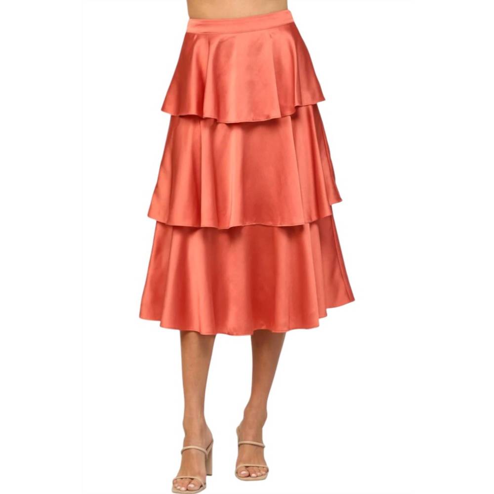 Fate Coral Tiered Midi Skirt